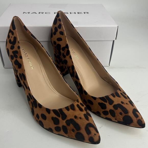 NEW Marc Fisher Viviene Dark Brown Leopard Heels Size 7.5 Pointy Block Heel Pump - Picture 9 of 13